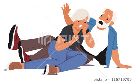 Elderly Couple Displaying Expressions Of Shock And Fear. Pair Is Depicted In A Dramatic Pose, Highlighting Their Fright 116719799