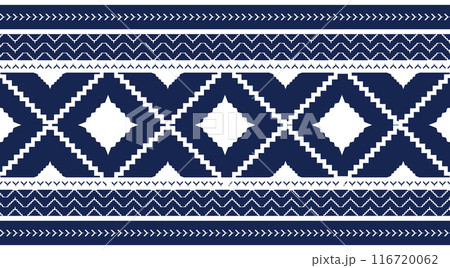 Blue ethnic thai ikat, abstract geometric pattern shape Seamless design	 116720062