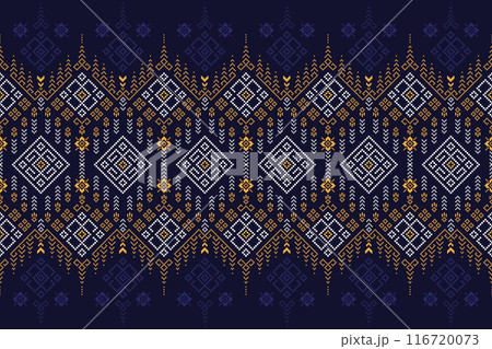 Fabric pixel abstract geometric pattern Thai stye design for clothing, fabric, background, wallpaper, wrapping, batik. Knitwear, Embroidery style. Aztec geometric art ornament print. 116720073