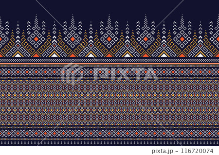 Fabric pixel abstract geometric pattern Thai stye design for clothing, fabric, background, wallpaper, wrapping, batik. Knitwear, Embroidery style. Aztec geometric art ornament print. Fabric pixel abstract geometric pattern Thai stye design for clothing, fabric, background, wallpaper, wrapping, batik. Knitwear, Embroidery style. Aztec geometric art ornament print. 116720074