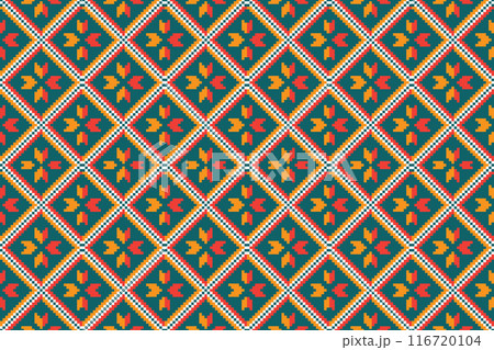 fabric pixel abstract geometric pattern shape design for clothing, fabric, background, wallpaper, wrapping, batik. Knitwear, Embroidery style. Aztec geometric art ornament print. 116720104