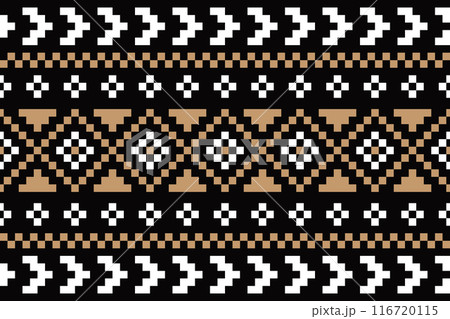 Abstract geometric fabric pattern seamless vector pixel design for clothing, fabric, background, wallpaper, wrapping, batik. Knitwear, Embroidery style. Aztec geometric art ornament print. 116720115