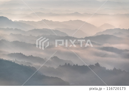 茨城県常陸大宮市 三王山自然公園 雲海に浮かぶ山並み 茨城県常陸大宮市 三王山自然公園 雲海に浮かぶ山並み 116720173