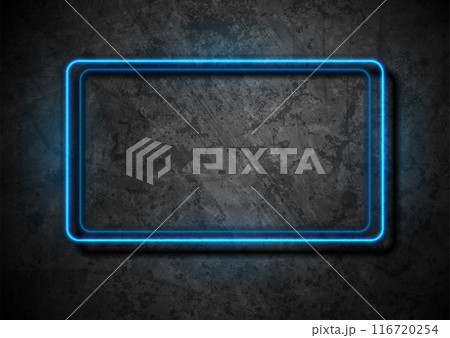 Blue neon luminous frame on dark grunge wall abstract background Blue neon luminous frame on dark grunge wall abstract background 116720254