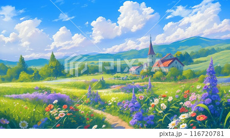 花咲く丘の教会:平和の風景 花咲く丘の教会:平和の風景 116720781