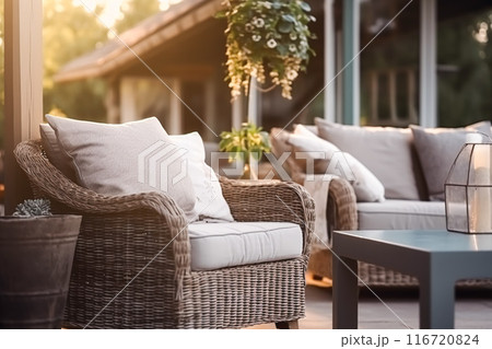 Cottage outdoor furniture and countryside house patio and terrace decor, garden lounge in country style, post-processed, generative ai 116720824