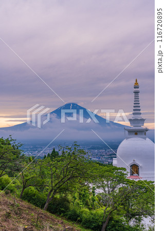 【静岡県】富士仏舎利塔と富士山 夏の夕暮れ 【静岡県】富士仏舎利塔と富士山 夏の夕暮れ 116720895