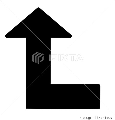90度に曲がる矢印1(黒)(線画なし) 90度に曲がる矢印1(黒)(線画なし) 116721505
