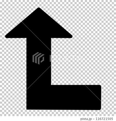 90度に曲がる矢印1(黒)(線画なし) 90度に曲がる矢印1(黒)(線画なし) 116721505