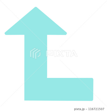 90度に曲がる矢印1(水色)(線画なし) 90度に曲がる矢印1(水色)(線画なし) 116721507