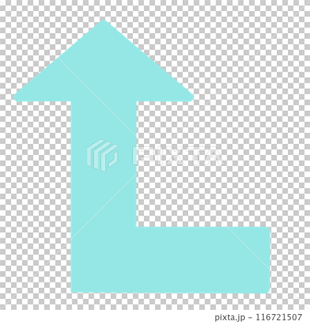 90度に曲がる矢印1(水色)(線画なし) 90度に曲がる矢印1(水色)(線画なし) 116721507