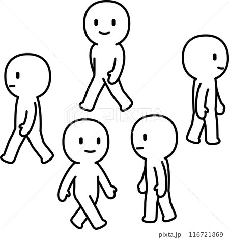 いろいろな方向へ歩く人物のデフォルメイラスト 116721869