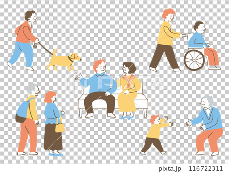 Elderly people's daily life set_color Elderly people's daily life set_color 116722311