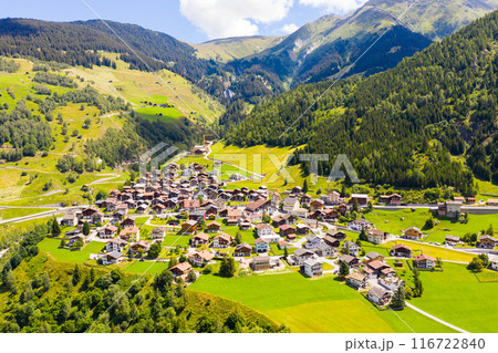 View from a height of the Curaglia village in the valley medel 116722840
