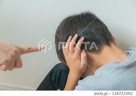指をさされて耳をふさいでうつむく男の子 116723362