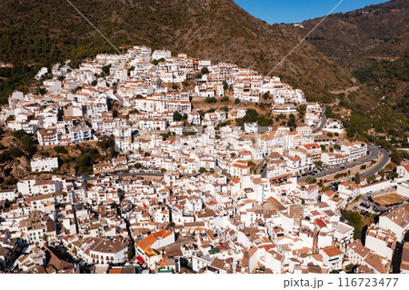 Aerial view of Andalusian township of Ojen in mountain valley Aerial view of Andalusian township of Ojen in mountain valley 116723477