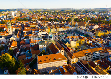 Panoramic view from above on the city Ceske Budejovice. Panoramic view from above on the city Ceske Budejovice. 116723528