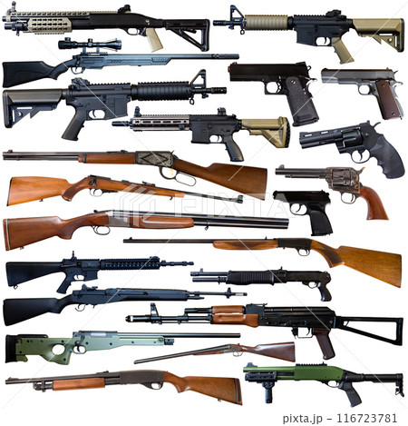Modern weapon set isolated on a white Modern weapon set isolated on a white 116723781