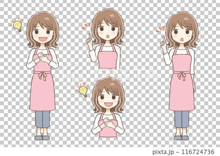 A woman wearing an apron has an idea 116724736