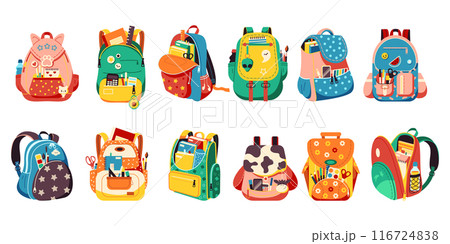 Flat design student backpacks collection on white background 116724838