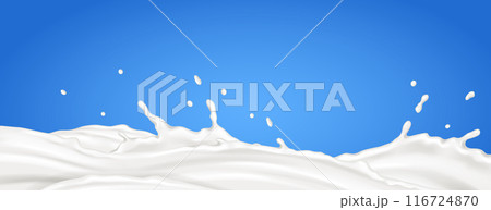 Fresh milk flowing with splatters realistic illustration Fresh milk flowing with splatters realistic illustration 116724870