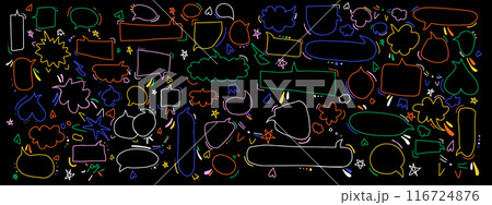 Chat balloons doodle line strokes vector icons on black 116724876