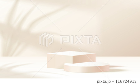 Advertising podium and palm shadow realistic illustration 116724915