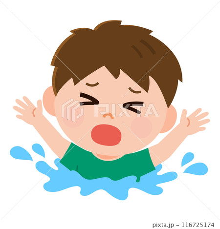 溺れてもがく男の子　水難事故　着衣　イラスト 116725174