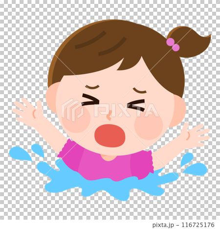 Drowning girl struggling, water accident, clothes, illustration 116725176