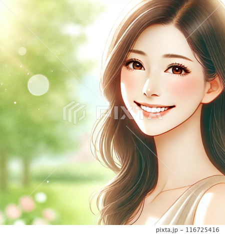 髪をなびかせるか わいい 美人 20代 女性 笑顔 ロングヘアー イラスト AI  髪をなびかせるか わいい 美人 20代 女性 笑顔 ロングヘアー イラスト AI  116725416