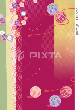 手毬と花の和柄背景イラスト 116725422