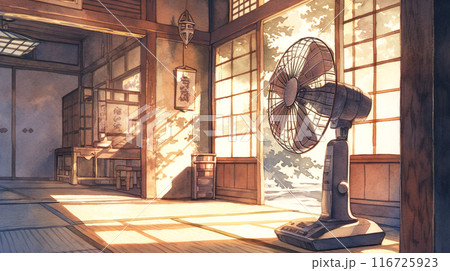 扇風機の置かれた和室の水彩イラスト背景 扇風機の置かれた和室の水彩イラスト背景 116725923