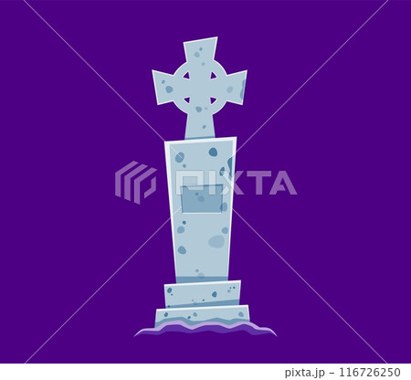 Halloween font, letter I of cemetery tombstone for horror ABC alphabet, cartoon vector. Halloween holiday font or kids spooky typeface typography of letter I in shape of tombstone with cross on grave 116726250