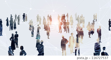 多国籍の人々とネットワーク バナー・広告向け横長ビジュアル 多国籍の人々とネットワーク バナー・広告向け横長ビジュアル 116727537