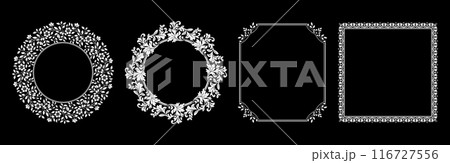 Set of decorative frames Elegant vector element for design in Eastern style, place for text. Floral black and white borders. Lace illustration for invitations and greeting cards. Set of decorative frames Elegant vector element for design in Eastern style, place for text. Floral black and white borders. Lace illustration for invitations and greeting cards. 116727556