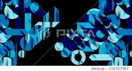 Colorful simple dynamic geometric forms circles lines and round shapes. Mosaic techno art concept. Vector Illustration For Wallpaper, Banner, Background, Card, Book Illustration, landing page 116727567