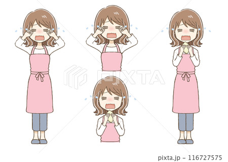 エプロンを着た女性が大泣きしている(ポーズ2種) エプロンを着た女性が大泣きしている(ポーズ2種) 116727575