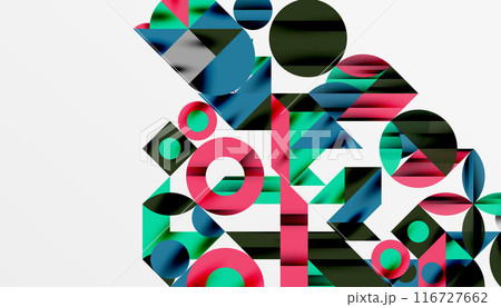 Neo memphis geometric pattern with circles, squares and lines. Pop art abstract background for covers, banners, flyers and posters and other templates Neo memphis geometric pattern with circles, squares and lines. Pop art abstract background for covers, banners, flyers and posters and other templates 116727662