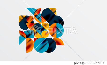 Color beautiful circles, semi circles, squares and round triangles. Geometric mosaic style pattern abstract background for wallpaper, banner, backdrop, card, book Illustration, landing page 116727734