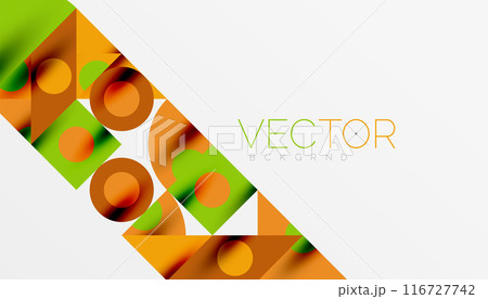 Colorful triangles circles square geometric design. Abstract background for wallpaper, banner, backdrop, card, book Illustration, landing page Colorful triangles circles square geometric design. Abstract background for wallpaper, banner, backdrop, card, book Illustration, landing page 116727742