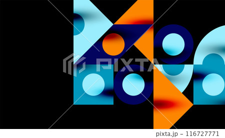 Colorful triangles circles square geometric design. Abstract background for wallpaper, banner, backdrop, card, book Illustration, landing page Colorful triangles circles square geometric design. Abstract background for wallpaper, banner, backdrop, card, book Illustration, landing page 116727771