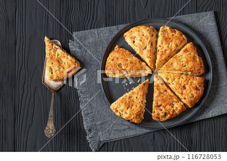 Ham and cheese triangle american scones, top view Ham and cheese triangle american scones, top view 116728053