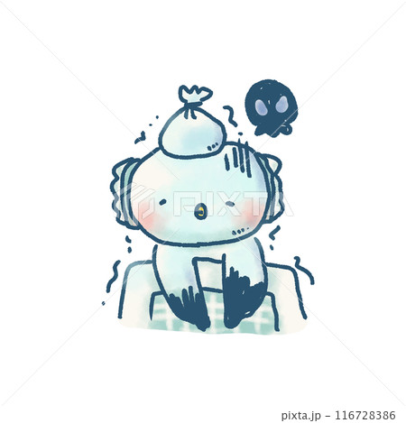 風邪をひいて寝込む可愛いかもめのイラスト 風邪をひいて寝込む可愛いかもめのイラスト 116728386