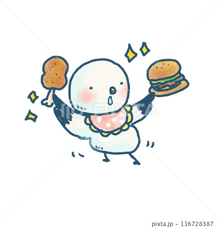 お肉とハンバーガーを食べる可愛いかもめのイラスト お肉とハンバーガーを食べる可愛いかもめのイラスト 116728387