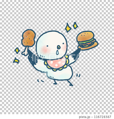 お肉とハンバーガーを食べる可愛いかもめのイラスト お肉とハンバーガーを食べる可愛いかもめのイラスト 116728387