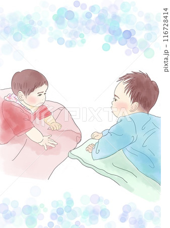 見つめ合う赤ちゃんのイラスト 116728414