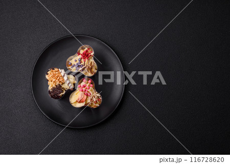 Delicious nutritious vegan dessert trifle with berries, cheese cream 116728620