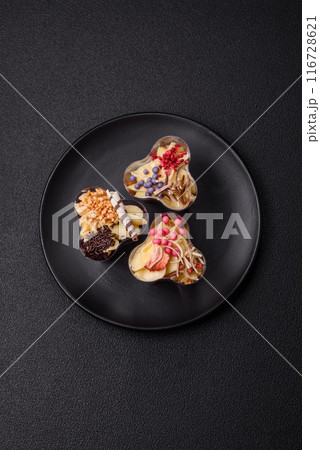 Delicious nutritious vegan dessert trifle with berries, cheese cream 116728621