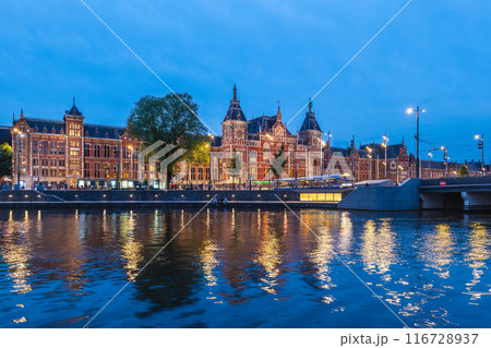 Amsterdam Centraal station, the largest railway station in Amsterdam, North Holland, the Netherlands Amsterdam Centraal station, the largest railway station in Amsterdam, North Holland, the Netherlands 116728937