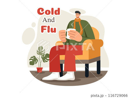 Vector Illustration of Sick People with Flu and Cold Wearing Thick Clothes, Hand Drawn in a Flat Cartoon Style for Healthcare Purposes on a Background Vector Illustration of Sick People with Flu and Cold Wearing Thick Clothes, Hand Drawn in a Flat Cartoon Style for Healthcare Purposes on a Background 116729066